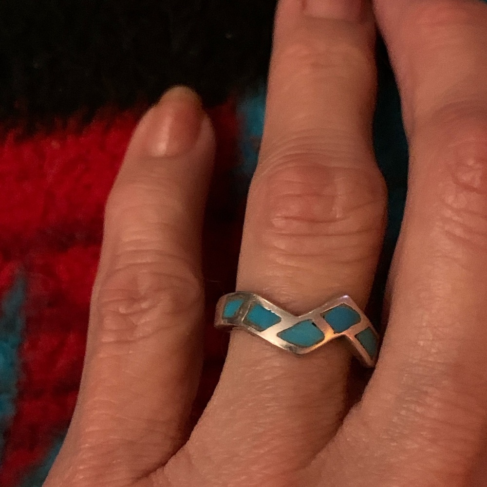 Vintage Zuni Channel Inlay Turquoise Ring